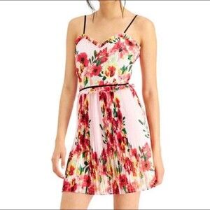 Foxidox Mini Dress Size XS Spaghetti Strap Pleated Skirt Floral Pink NWT B83